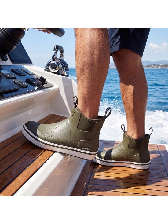 Men\'s Olive Ankle Deck Waterproof Rubber Neoprene Fishing Non-Slip Rain Boot main image 5